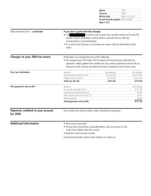 CP25 Notice (OTC Notice Project) - Page 2 Image of page 2 of a printed IRS CP25 Notice