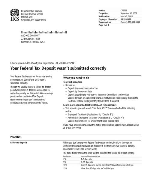 Image of page 1 of a printed IRS CP276B Notice