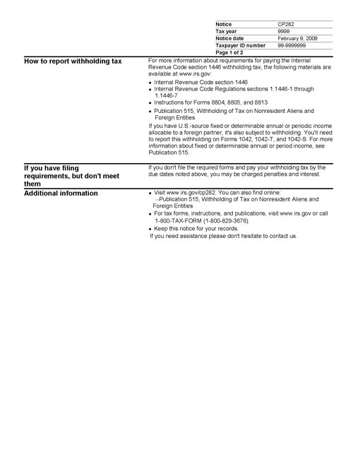 Image of page 2 of a printed IRS CP282 Notice