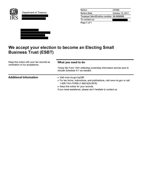 Image of page 1 of a printed IRS CP290 Notice