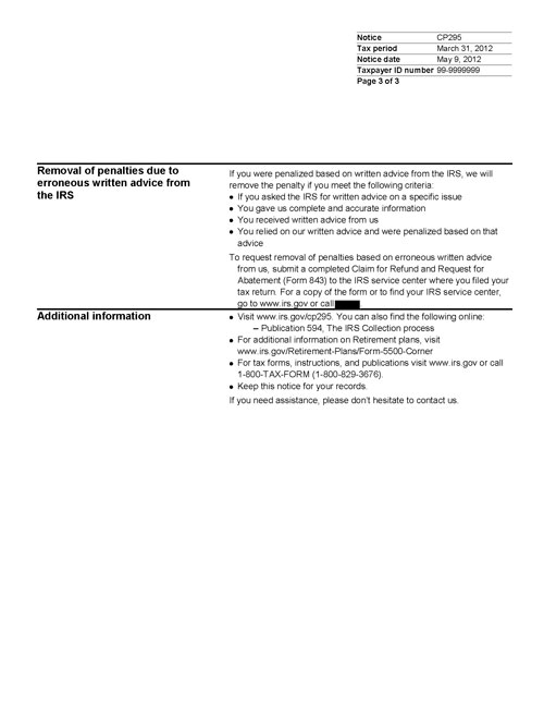Image of page 4 of a printed IRS CP295 Notice