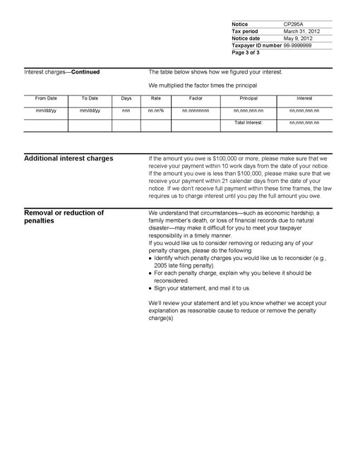 Image of page 3 of a printed IRS CP295A Notice