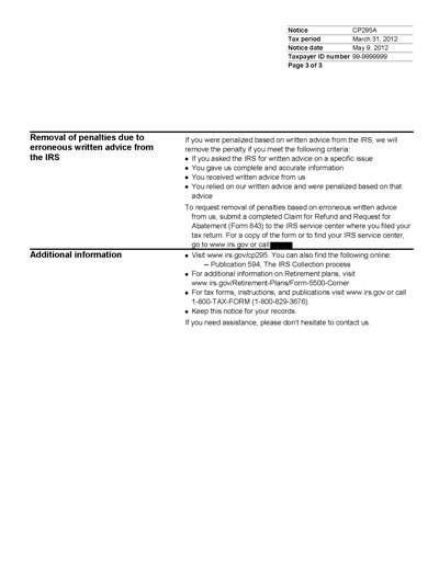 Image of page 4 of a printed IRS CP295A Notice