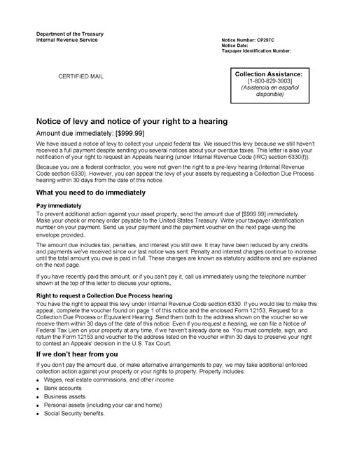 Image of page 2 of a printed IRS CP297C Notice