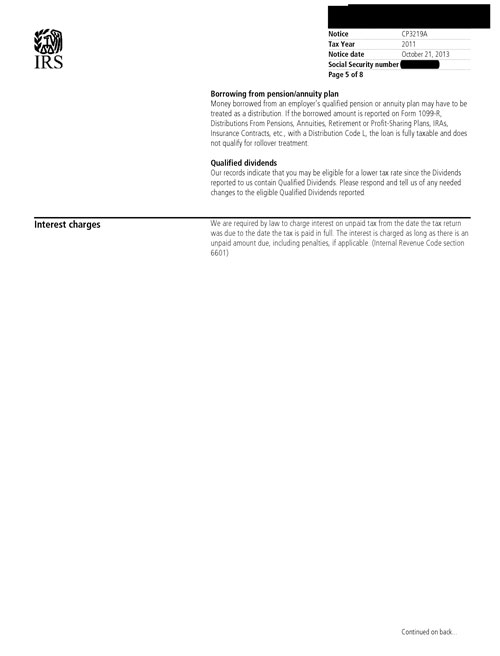 Image of page 5 of a printed IRS CP3219A Notice