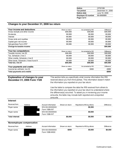 Image of page 3 of a printed IRS CP3219B Notice