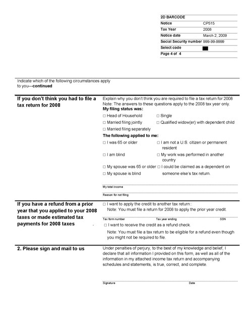 Image of page 4 of a printed IRS CP515I Notice