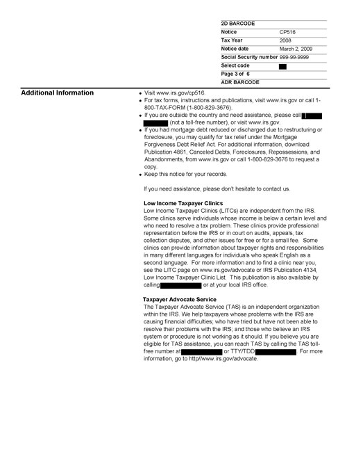 Image of page 3 of a printed IRS CP516 Notice