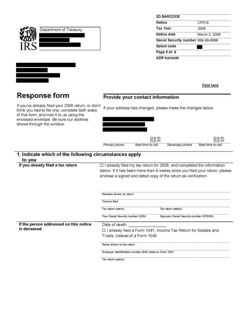Image of page 5 of a printed IRS CP516 Notice