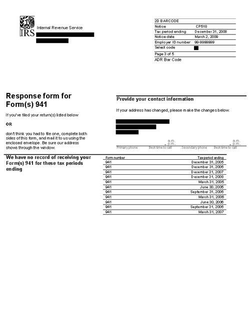 Image of page 3 of a printed IRS CP518B Notice