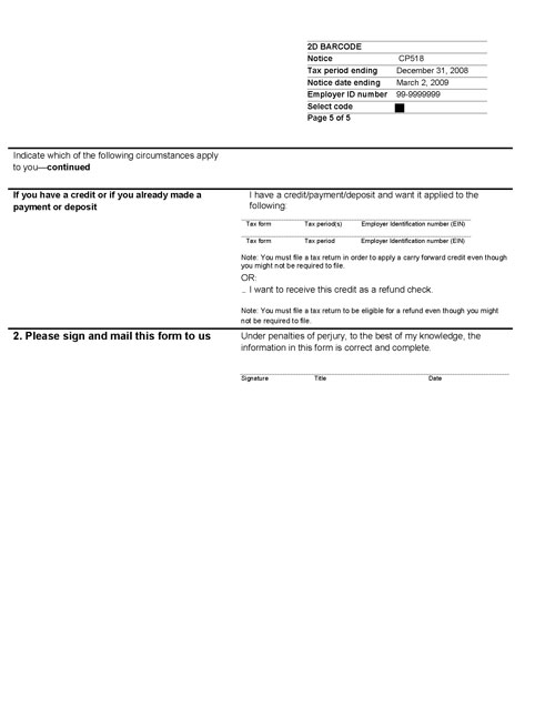 Image of page 5 of a printed IRS CP518B Notice