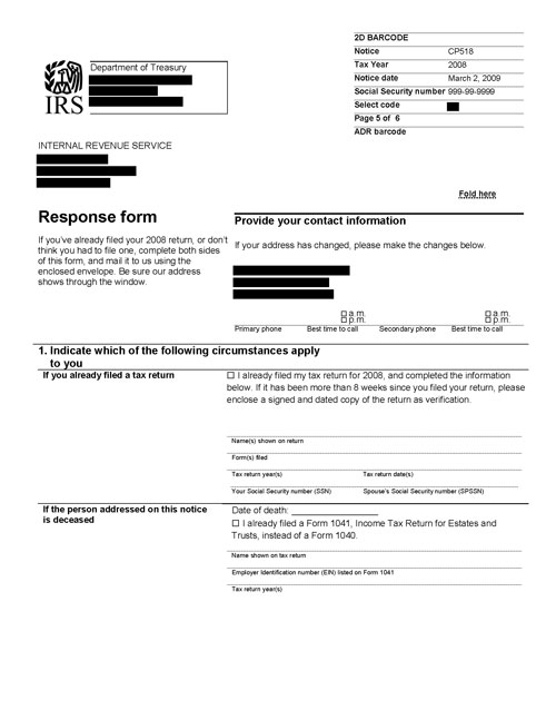 Image of page 5 of a printed IRS CP518I Notice