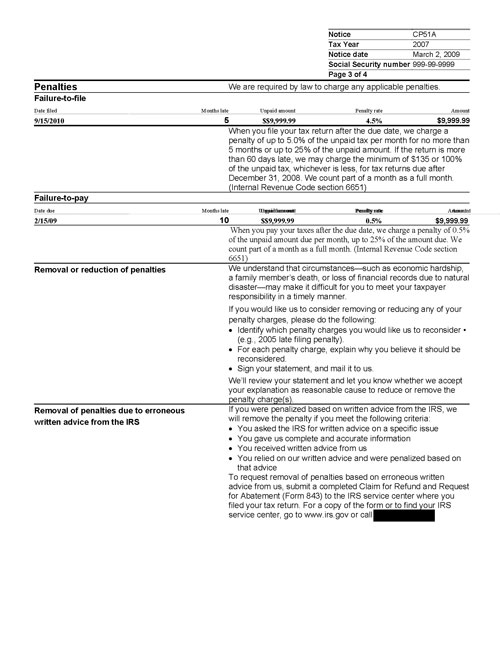 CP51A Notice (OTC Notice Project) - Page 3 Image of page 3 of a printed IRS CP51A Notice