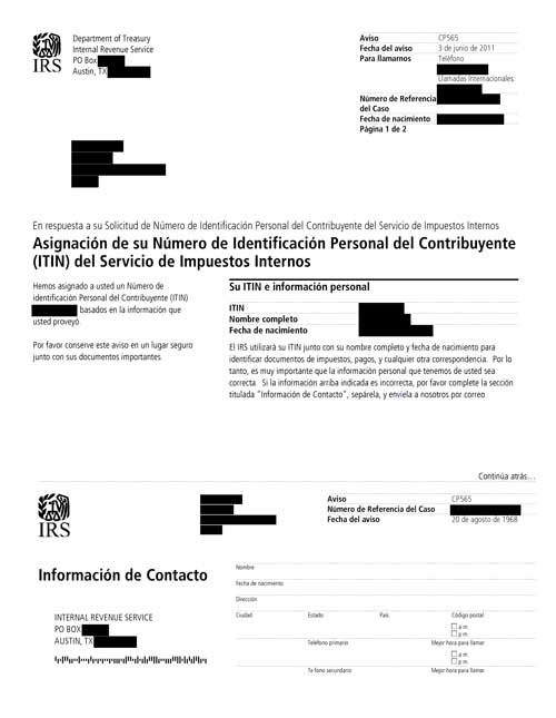 CP565 (SP) Notice (OTC Notice Project) - Page 1 Imagen de la página 1 del impreso un Aviso del IRS CP565