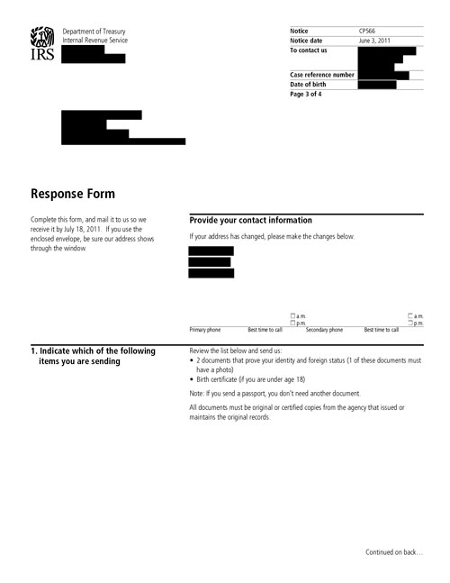 CP566 Notice (OTC Notice Project) - Page 3 Image of page 3 of a printed IRS CP566 Notice