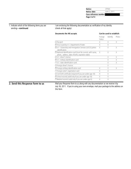 CP566 Notice (OTC Notice Project) - Page 4 Image of page 4 of a printed IRS CP566 Notice