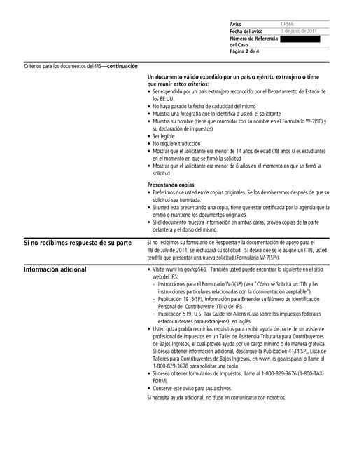 CP566 (SP) Notice (OTC Notice Project) - Page 2 Imagen de la página 2 del impreso un Aviso del IRS CP566