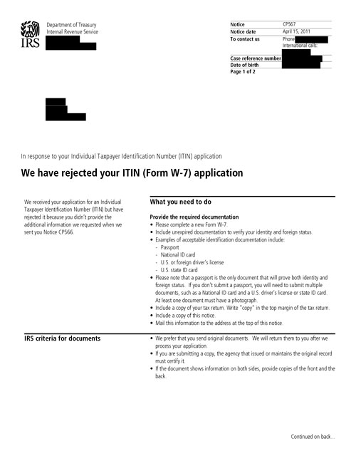 Image of page 1 of a printed IRS CP567 Notice