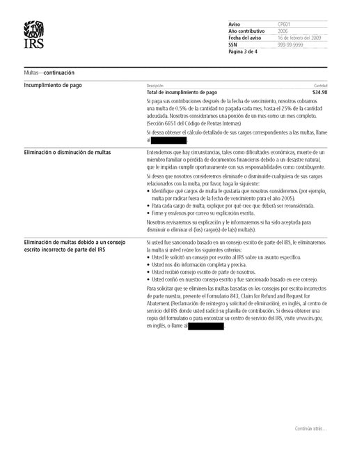 CP601 Notice (OTC Notice Project) - Page 3 Image of page 3 of a printed IRS CP601 Notice