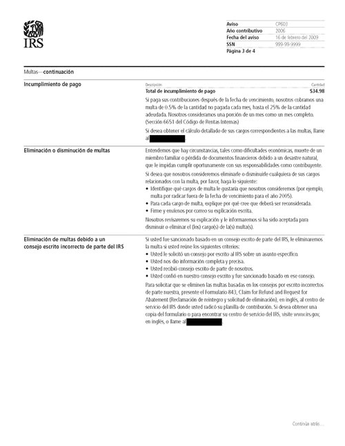 Image of page 3 of a printed IRS CP603 Notice