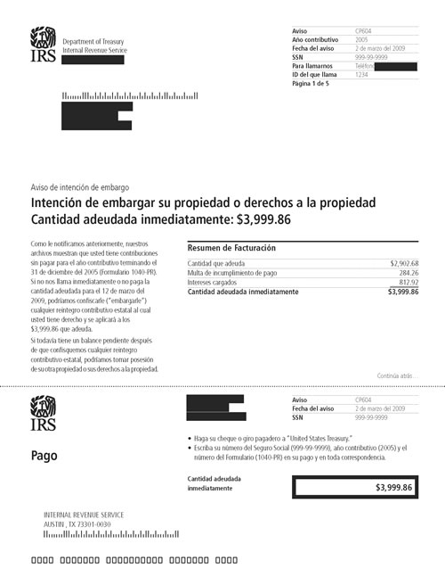 CP604 Notice (OTC Notice Project) - Page 1 Image of page 1 of a printed IRS CP604 Notice