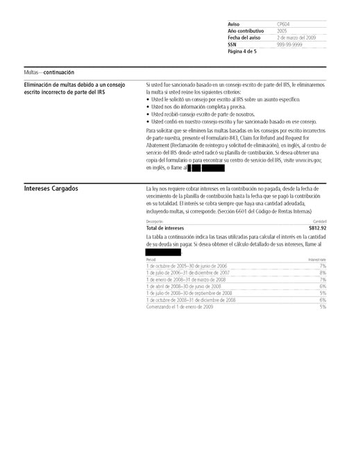 CP604 Notice (OTC Notice Project) - Page 4 Image of page 4 of a printed IRS CP604 Notice