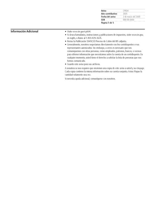 CP604 Notice (OTC Notice Project) - Page 5 Image of page 5 of a printed IRS CP604 Notice
