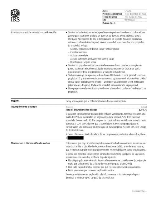 CP604B Notice (OTC Notice Project) - Page 3 Image of page 3 of a printed IRS CP604B Notice