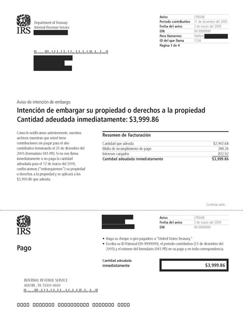 CP604B Notice (OTC Notice Project) - Page 1 Image of page 1 of a printed IRS CP604B Notice