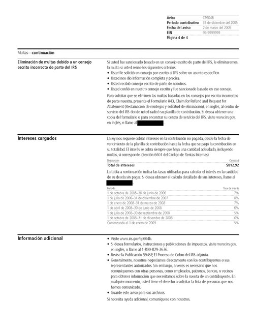 CP604B Notice (OTC Notice Project) - Page 4 Image of page 4 of a printed IRS CP604B Notice