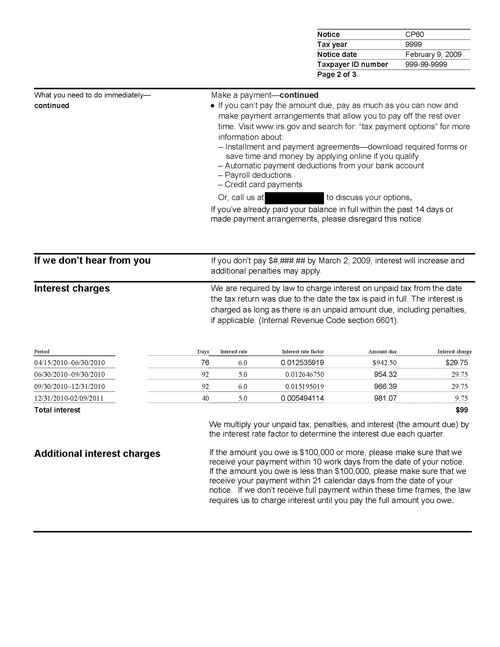 CP60 Notice (OTC Notice Project) - Page 2 Image of page 2 of a printed IRS CP60 Notice