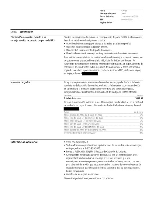Image of page 4 of a printed IRS CP623 Notice