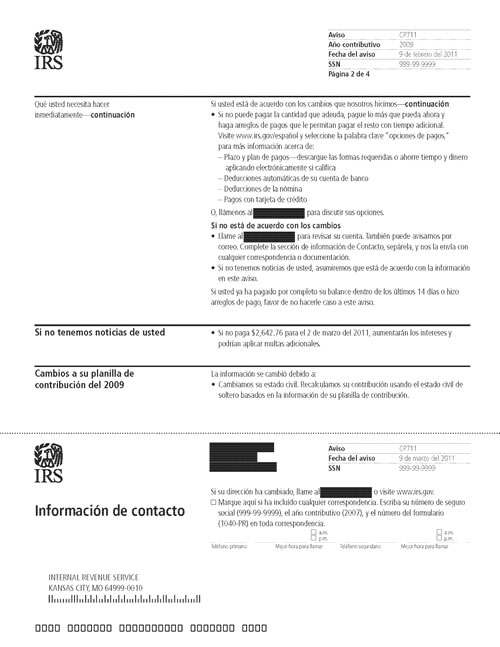 CP711 Notice (OTC Notice Project) - Page 2 Image of page 2 of a printed IRS CP711 Notice