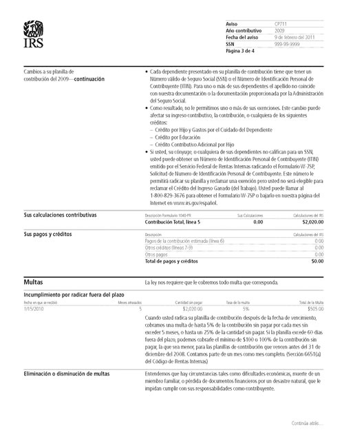 CP711 Notice (OTC Notice Project) - Page 3 Image of page 3 of a printed IRS CP711 Notice