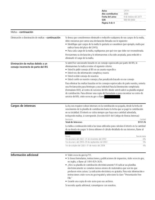 CP711 Notice (OTC Notice Project) - Page 4 Image of page 4 of a printed IRS CP711 Notice
