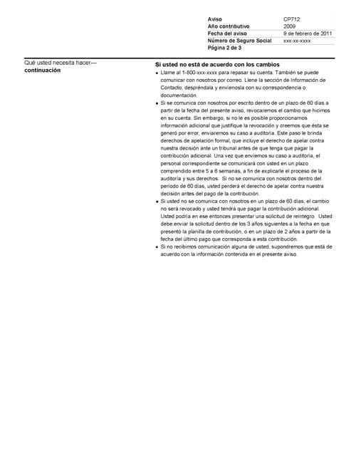 Imagen de la página 2 del impreso un Aviso del IRS CP712