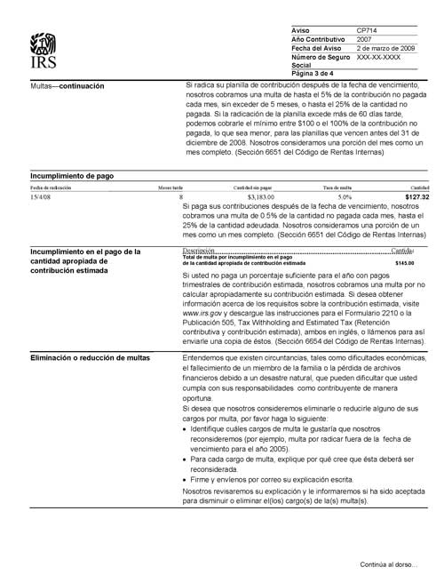 CP714 Notice (OTC Notice Project) - Page 3 Imagen de la página 3 del impreso un Aviso del IRS CP714