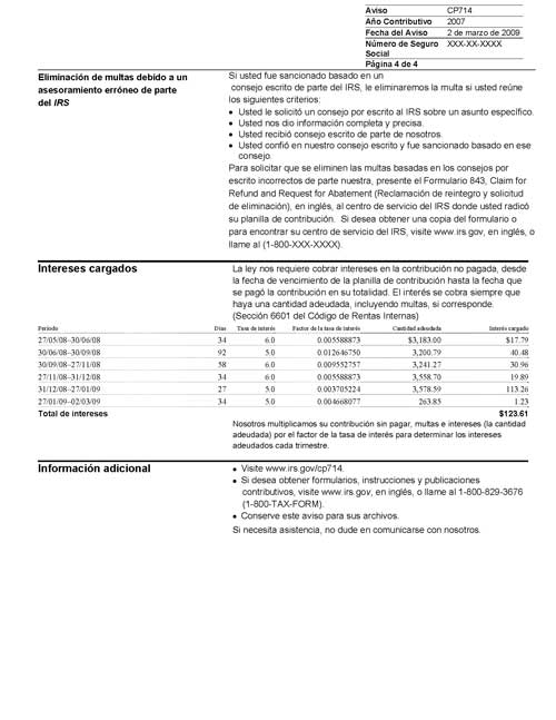 CP714 Notice (OTC Notice Project) - Page 4 Imagen de la página 4 del impreso un Aviso del IRS CP714
