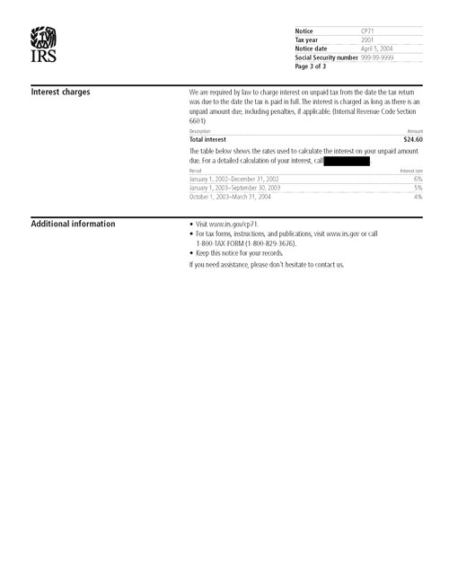 Image of page 3 of a printed IRS CP71 Notice