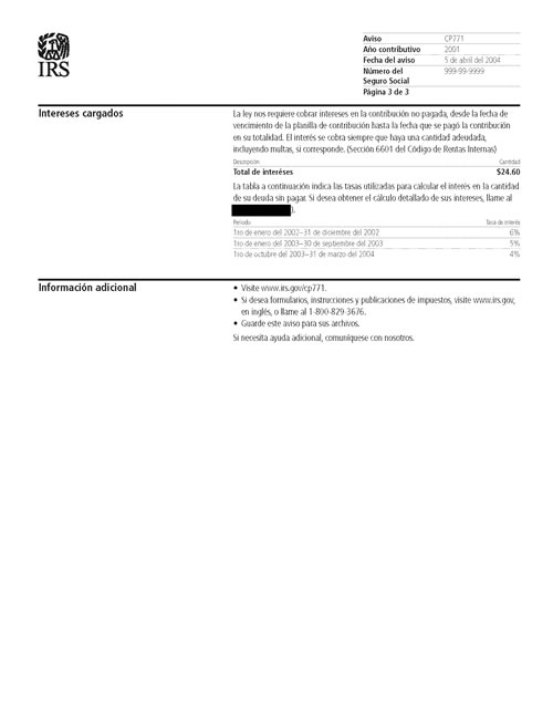 CP771 Notice (OTC Notice Project) - Page 3 Image of page 3 of a printed IRS CP771 Notice
