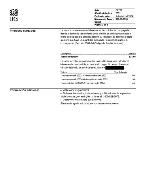 Image of page 3 of a printed IRS CP772 Notice