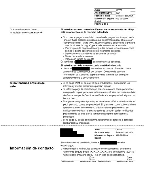CP774 Notice (OTC Notice Project) - Page 2 Image of page 2 of a printed IRS CP774 Notice
