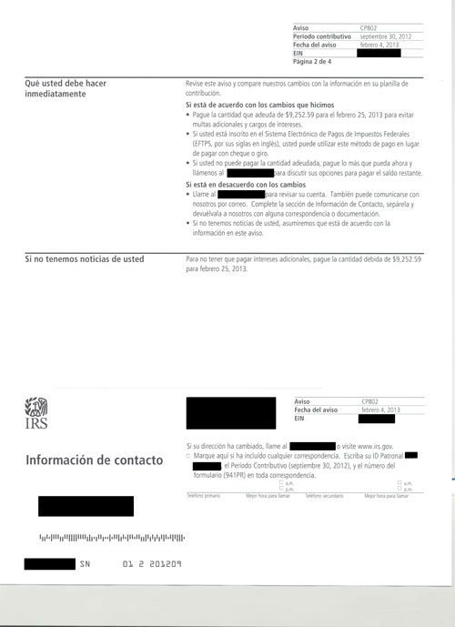 Image of page 2 of a printed IRS CP802 Notice