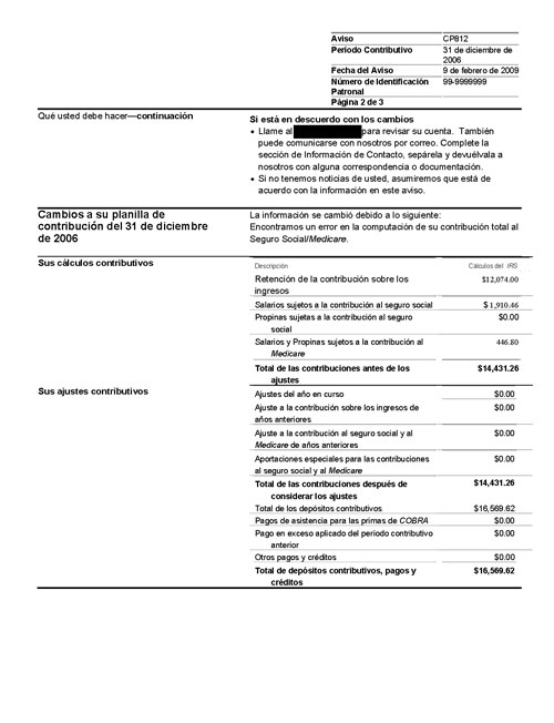 Image of page 2 of a printed IRS CP812 Notice