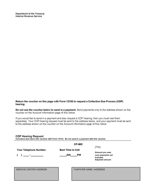 CP90C Notice (OTC Notice Project) - Page 1 Image of page 1 of a printed IRS CP90C Notice
