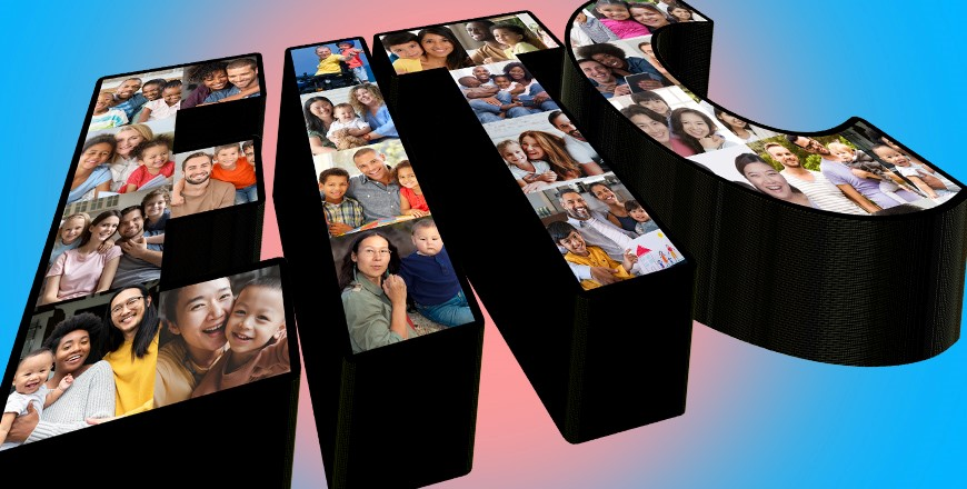 2D EITC block letters with candid images of people on top