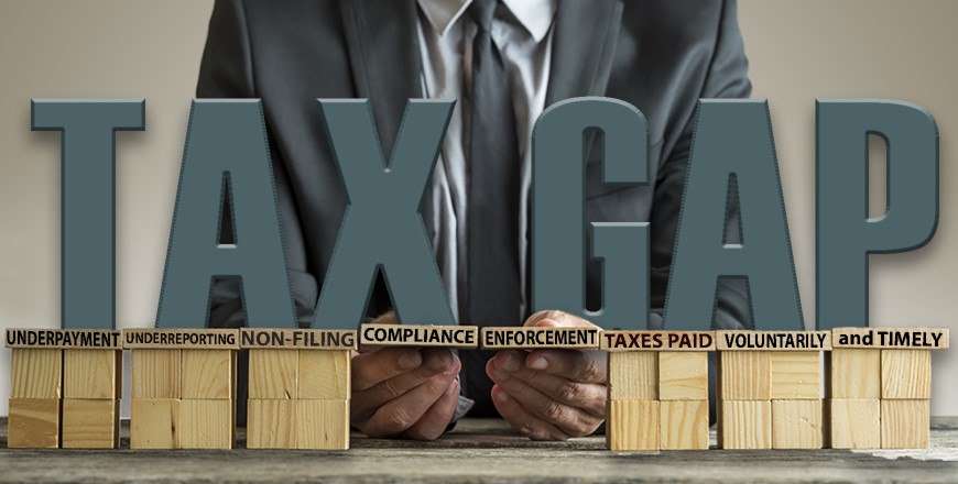 Tax Gap over blocks with words to close the gap