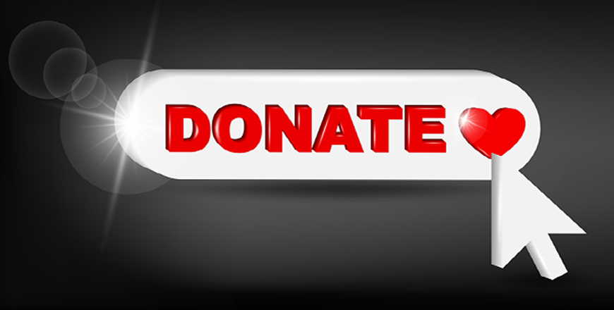 Mouse cursor hovers over a button with the word donate and a heart