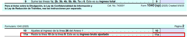 AGI está en la línea 11a de su Formulario 1040 (SP)