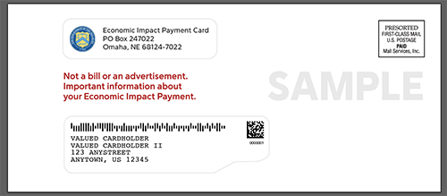 Sample envelope for Economic Impact Payment debit cards